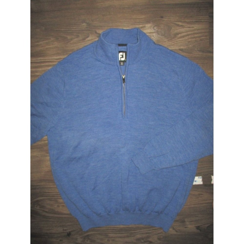 FootJoy 100% Wool LARGE Blue 1/4 Zip Pullover Golf Sweater FJ
